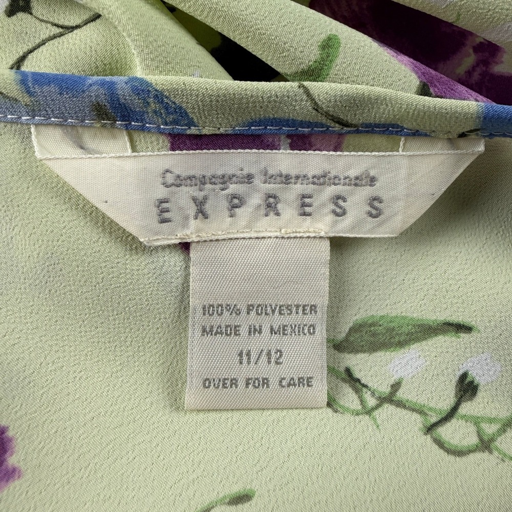 Vintage Express Floral Maxi Dress 11/12 Green Purple Tulip Slip 90s Straps - Picture 2 of 15